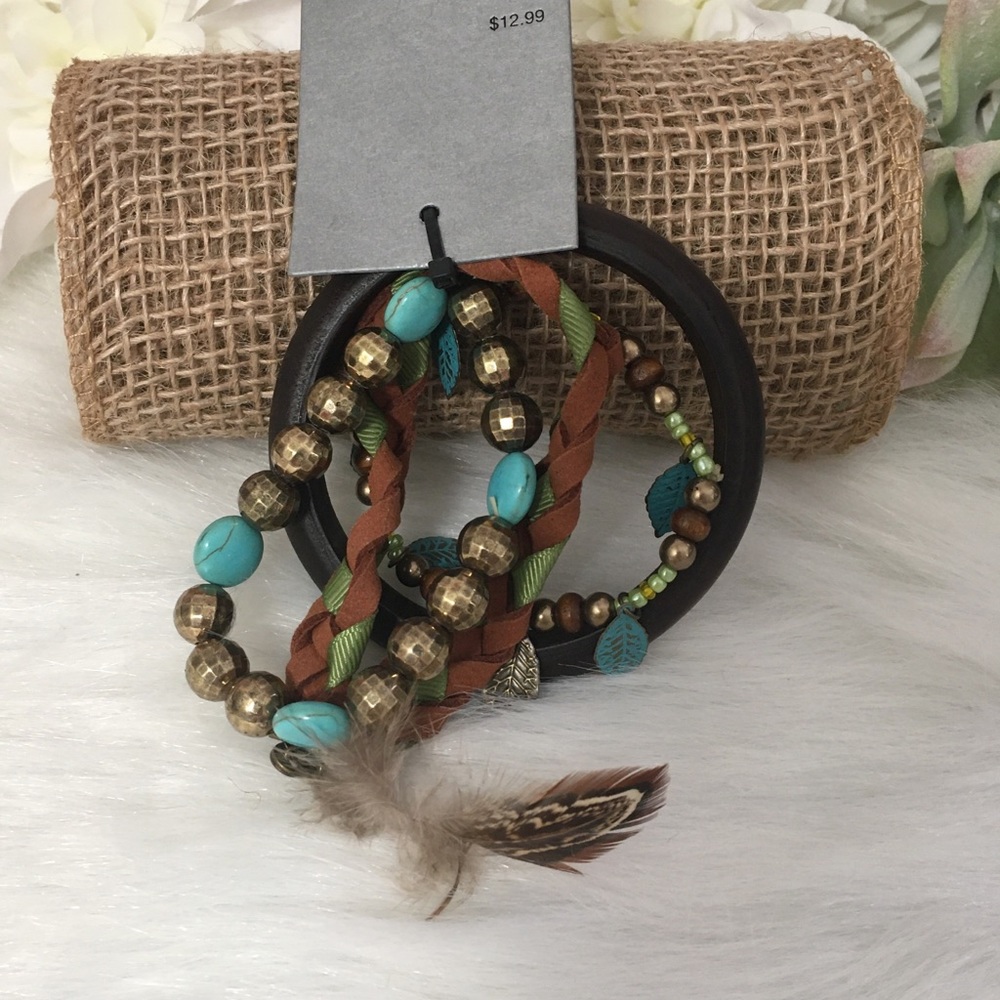 Wood & Feather Bracelet